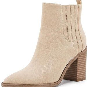 Womens Pointed Toe Ankle Booties Chunky Stacked Block Mid Heel Western New